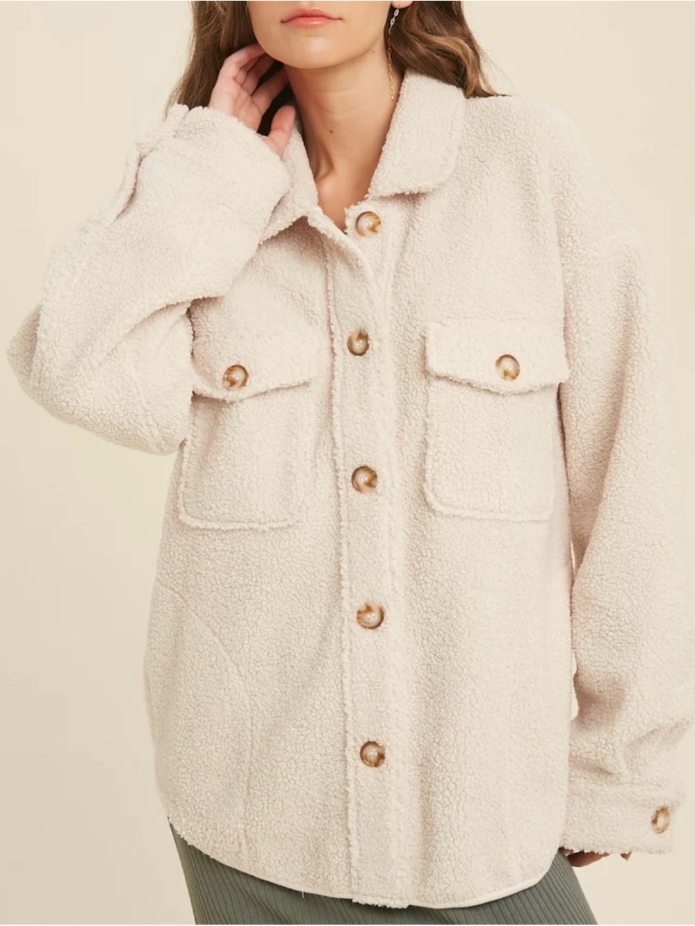 Wishlist Cream Sherpa Button-Front Oversized Teddy Bear Jacket Small/Medium